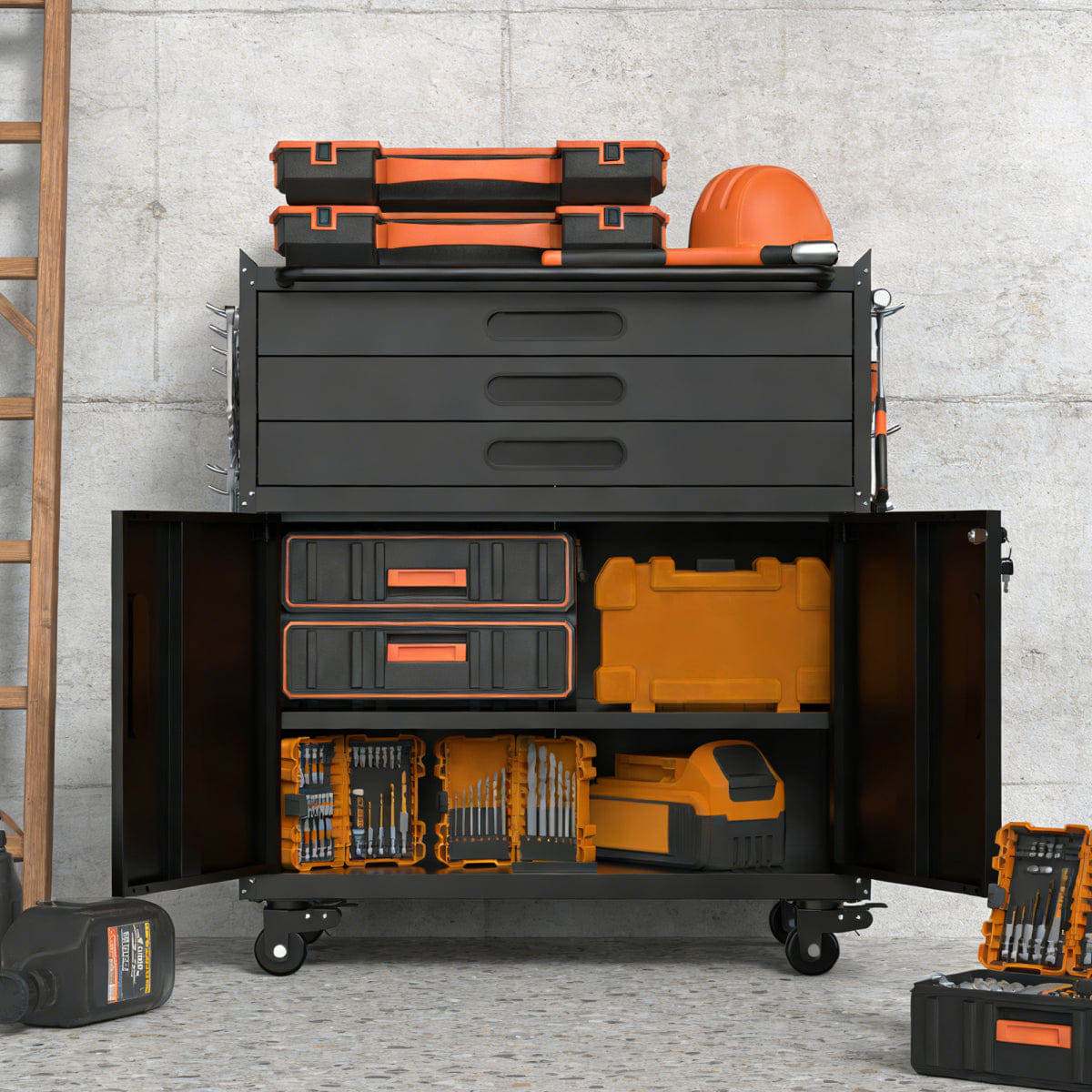 Drawer Streamdale 34.3" Rolling Metal Tool Cabinet & 3 - Drawer Garage Workbench with Lockable Doors