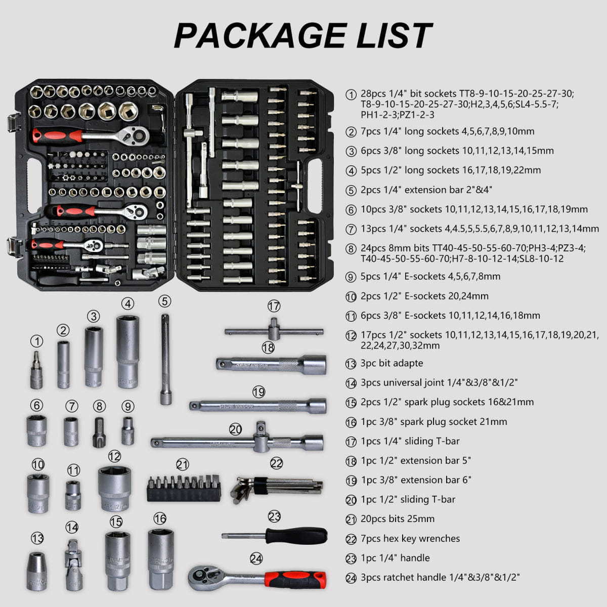 And Streamdale 171 - Piece Universal Socket and Ratchet Wrench Tool Set for Home and Auto Repair