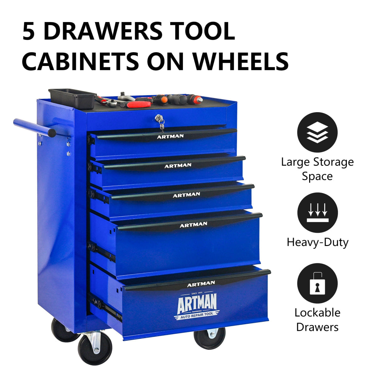 Drawer Streamdale 20" 5 - Drawer Rolling Metal Tool Chest Cabinet Organizer - Black & Blue