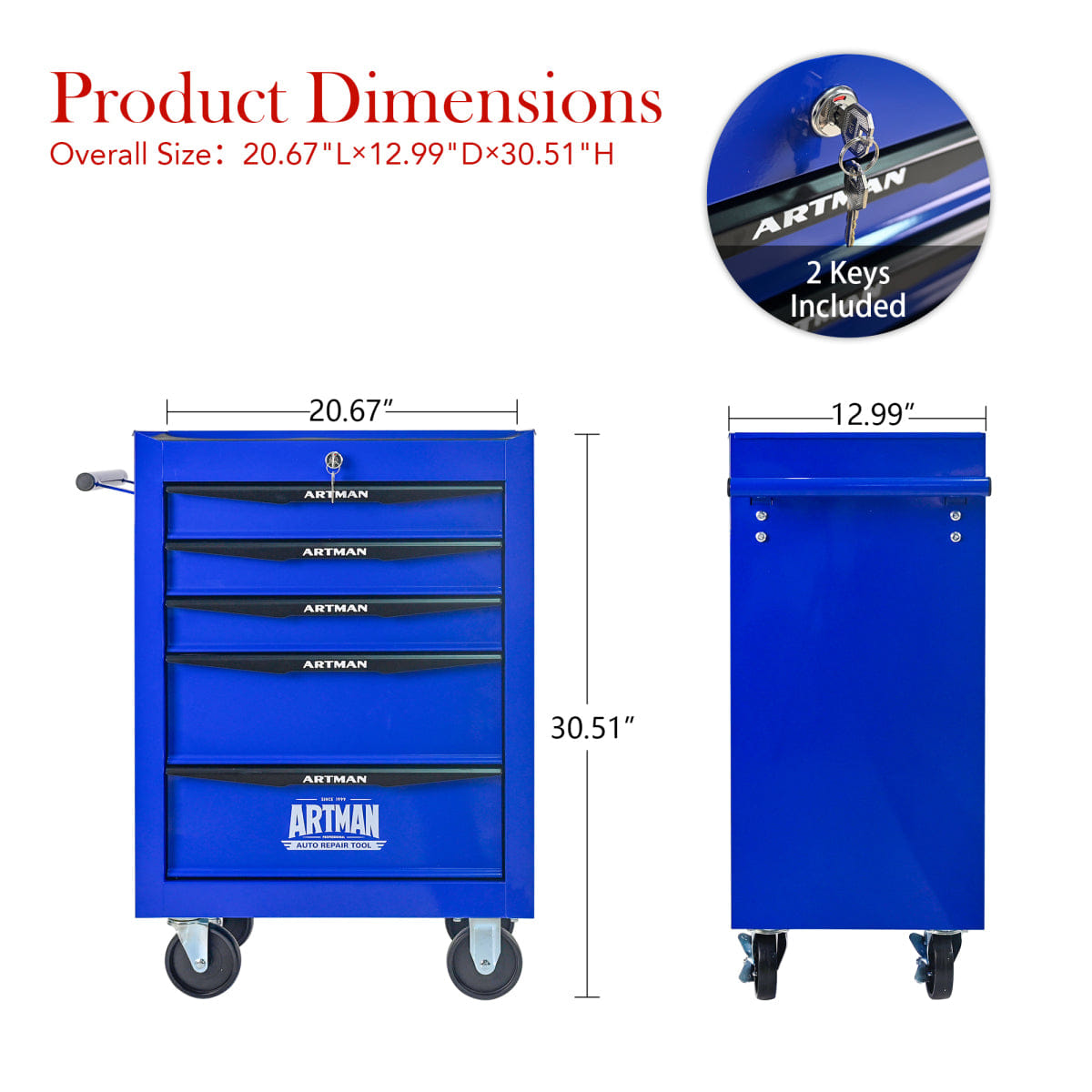 Drawer Streamdale 20" 5 - Drawer Rolling Metal Tool Chest Cabinet Organizer - Black & Blue