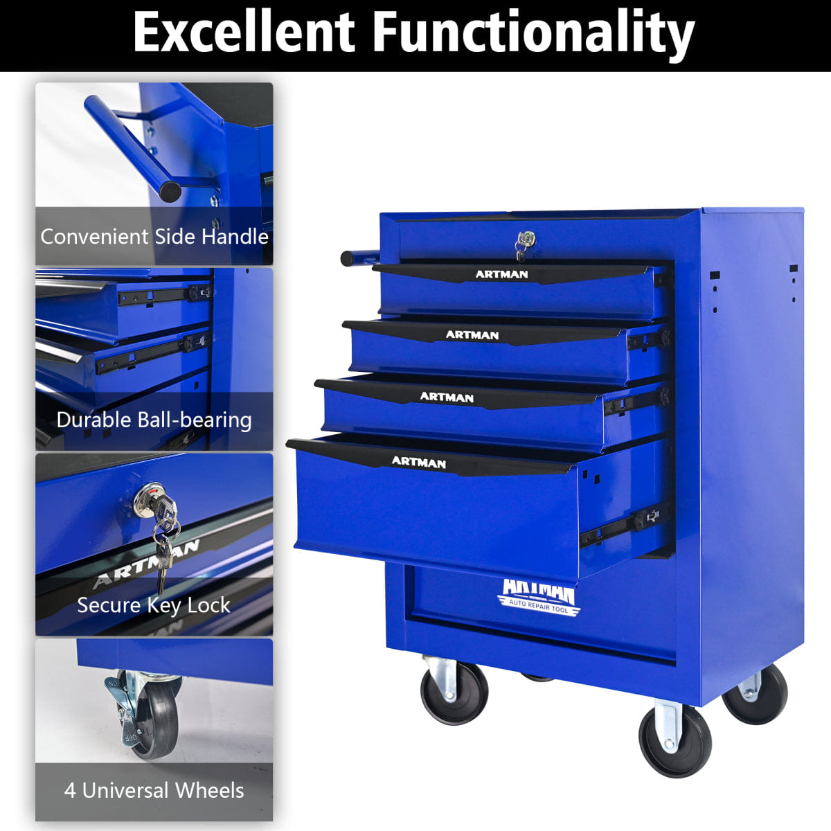 Drawer Streamdale 20" 5 - Drawer Rolling Metal Tool Chest Cabinet Organizer - Black & Blue