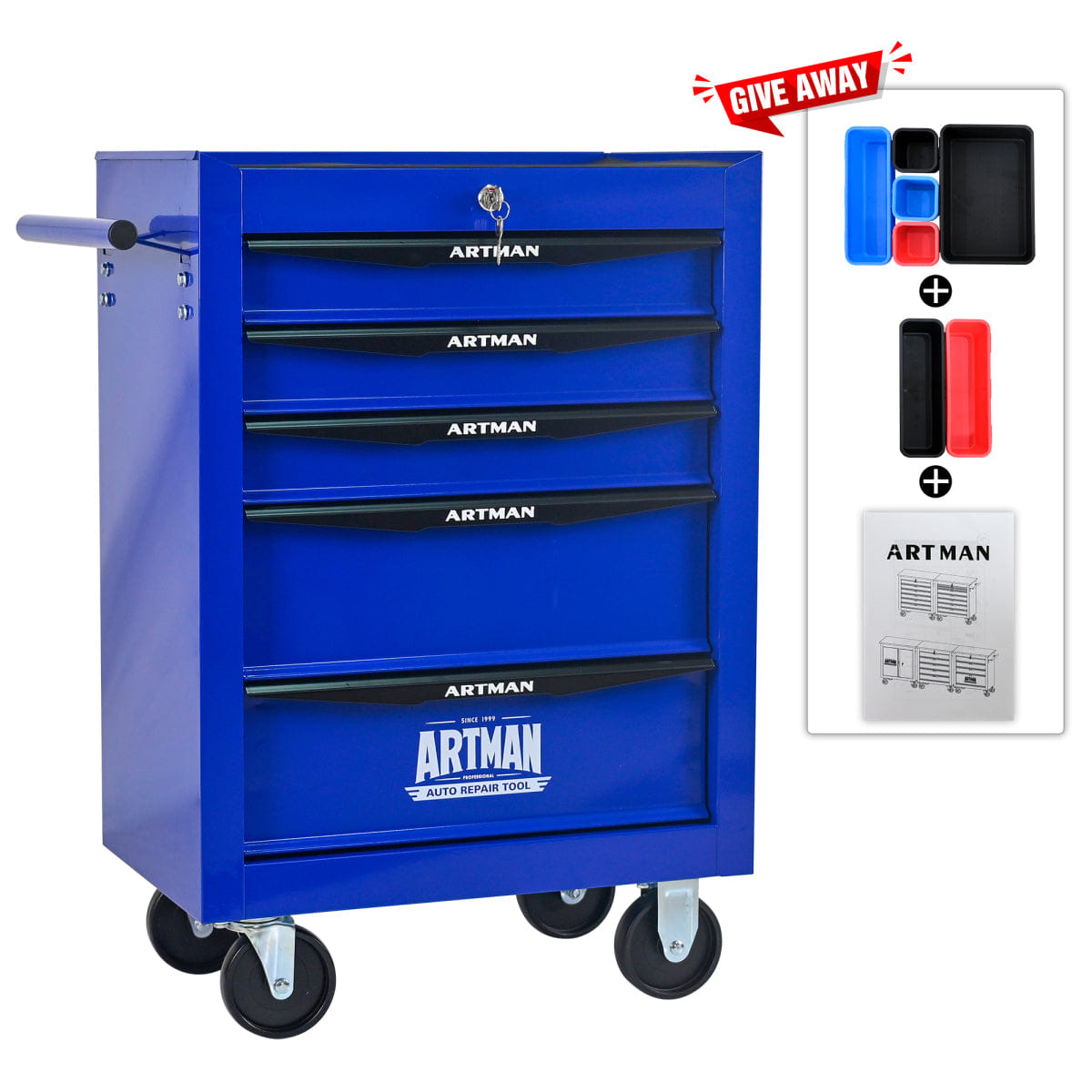 Drawer Streamdale 20" 5 - Drawer Rolling Metal Tool Chest Cabinet Organizer - Black & Blue