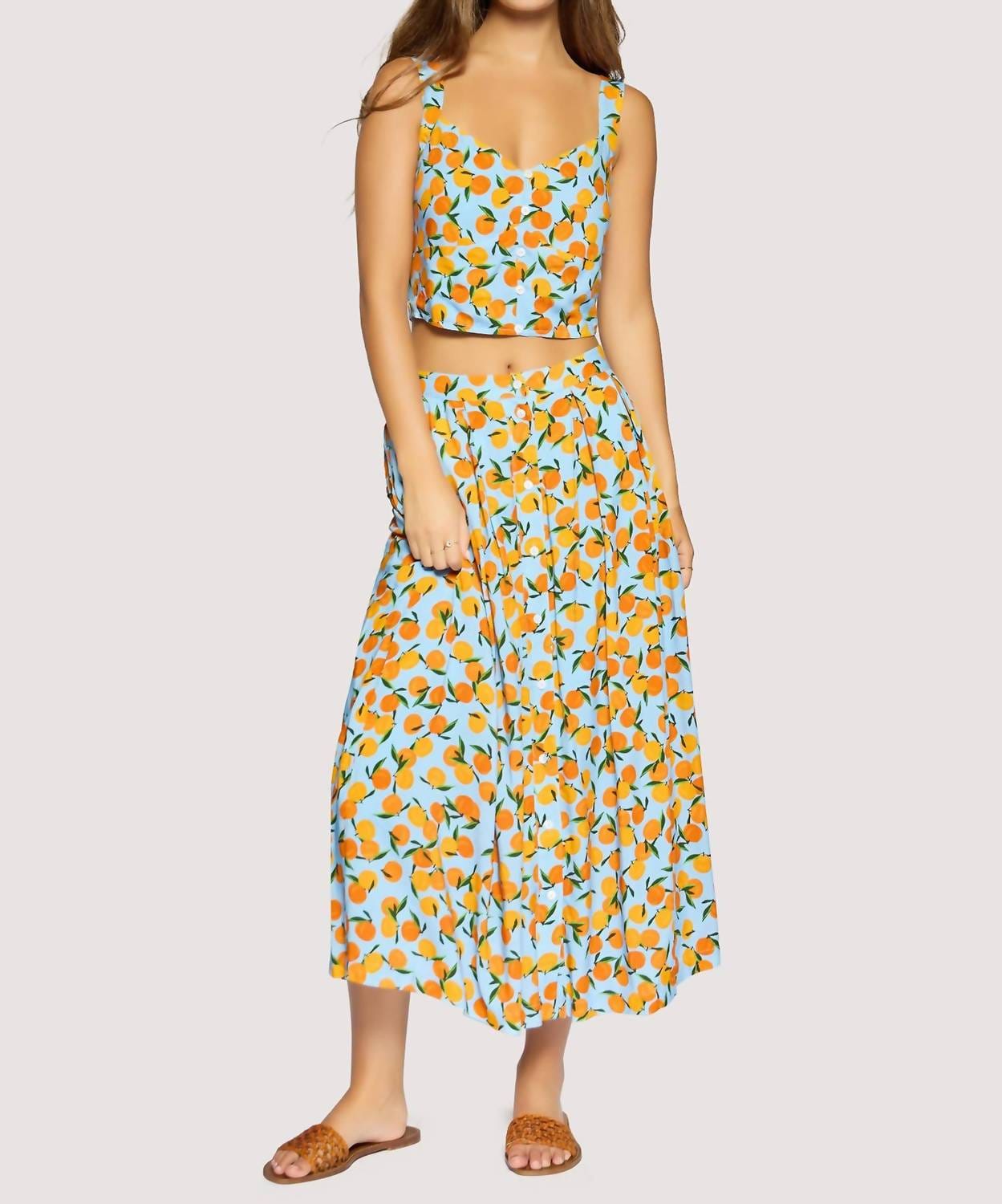 Blue Citrus Soiree Midi Skirt In Blue Orange