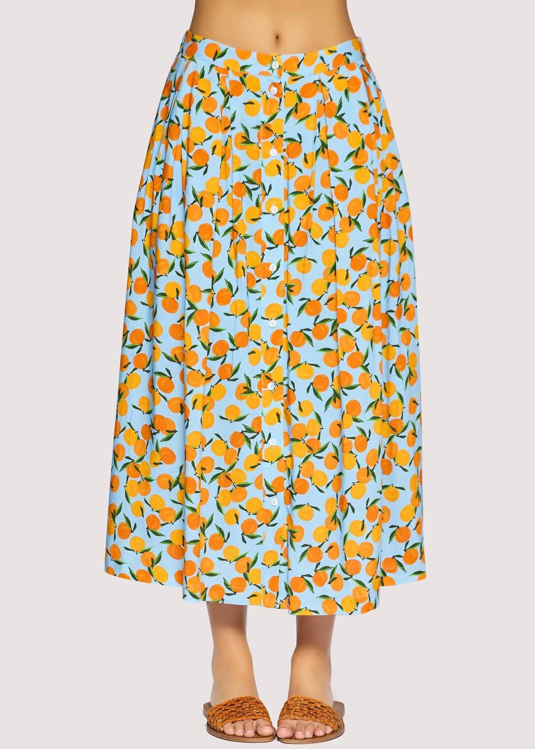 Blue Citrus Soiree Midi Skirt In Blue Orange