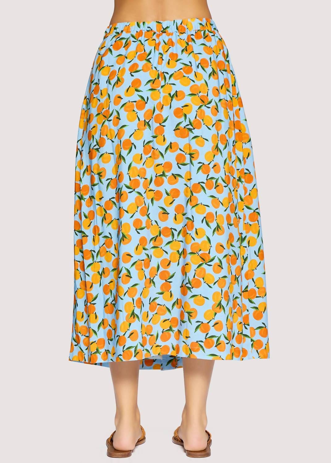 Blue Citrus Soiree Midi Skirt In Blue Orange
