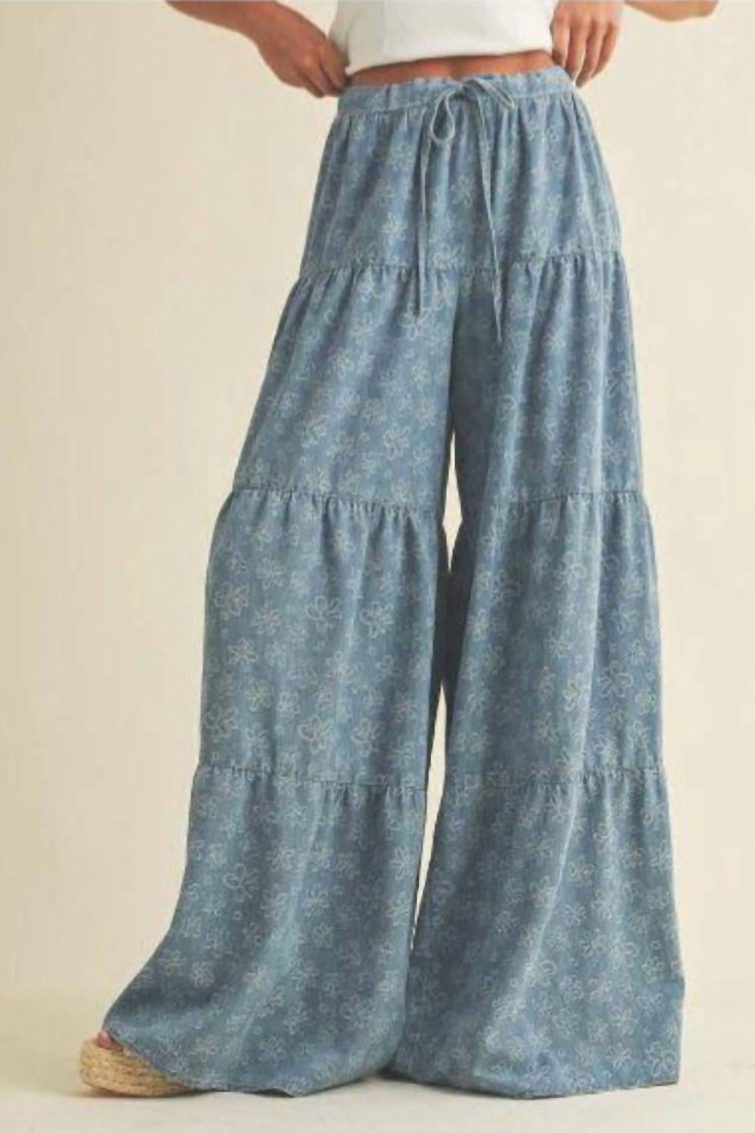 Blue Layered Flare Pants In Blue