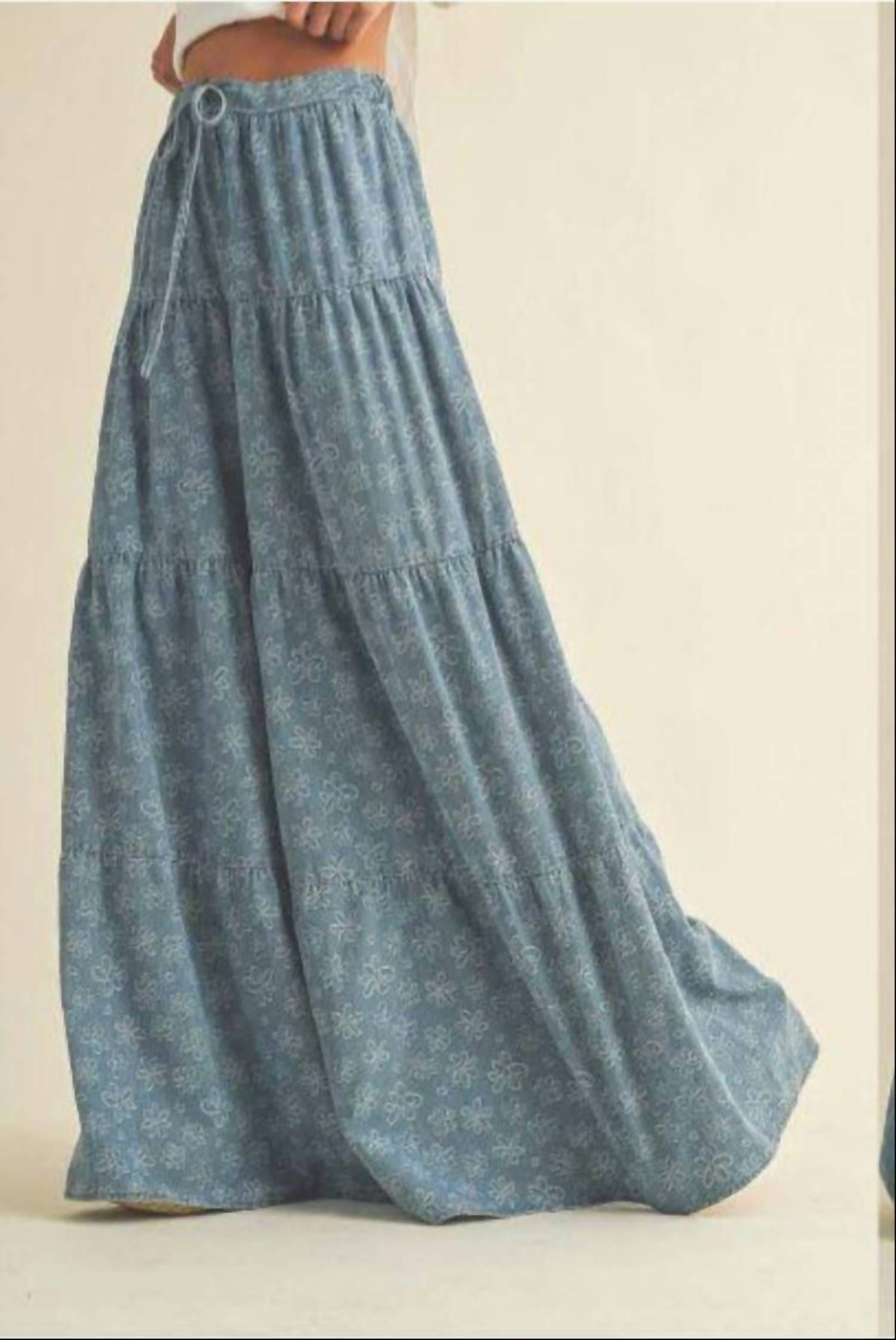 Blue Layered Flare Pants In Blue