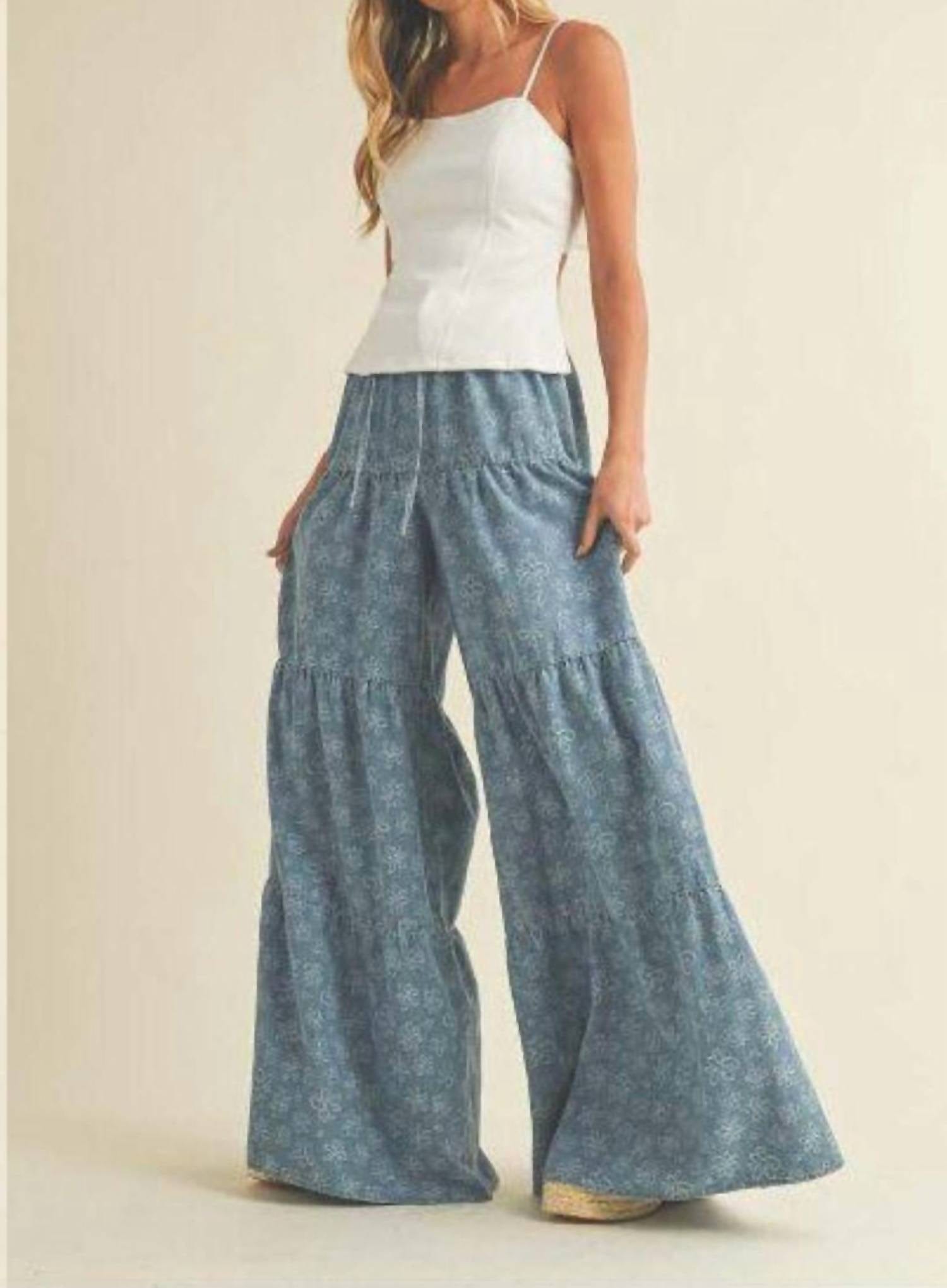 Blue Layered Flare Pants In Blue