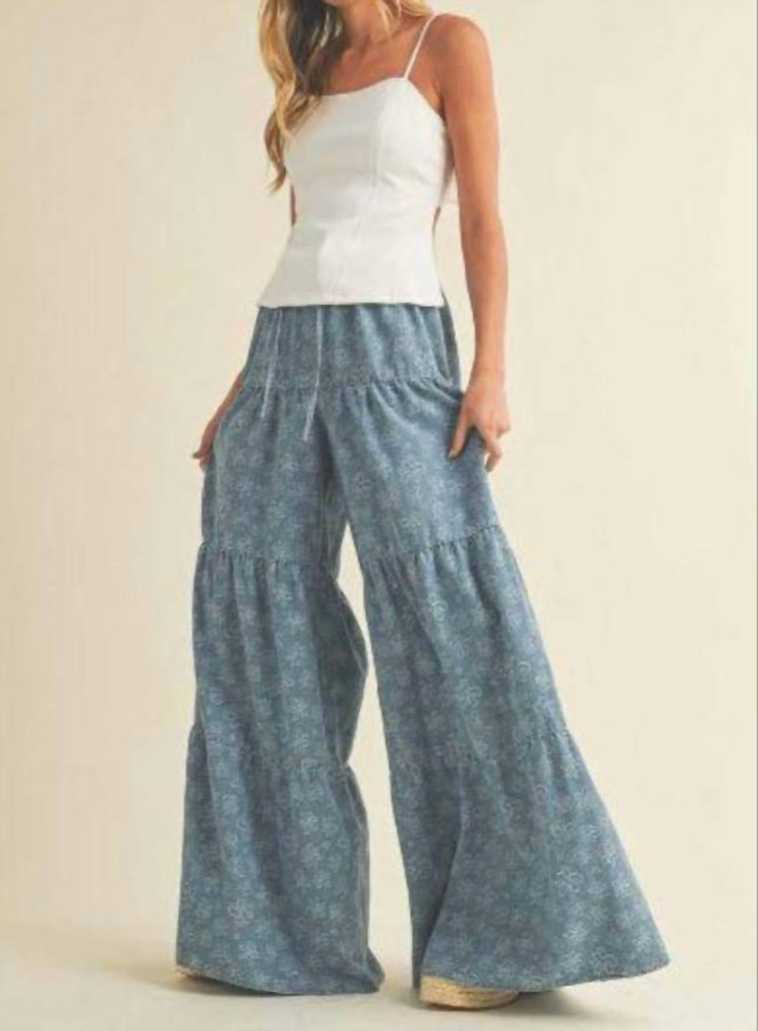Blue Layered Flare Pants In Blue