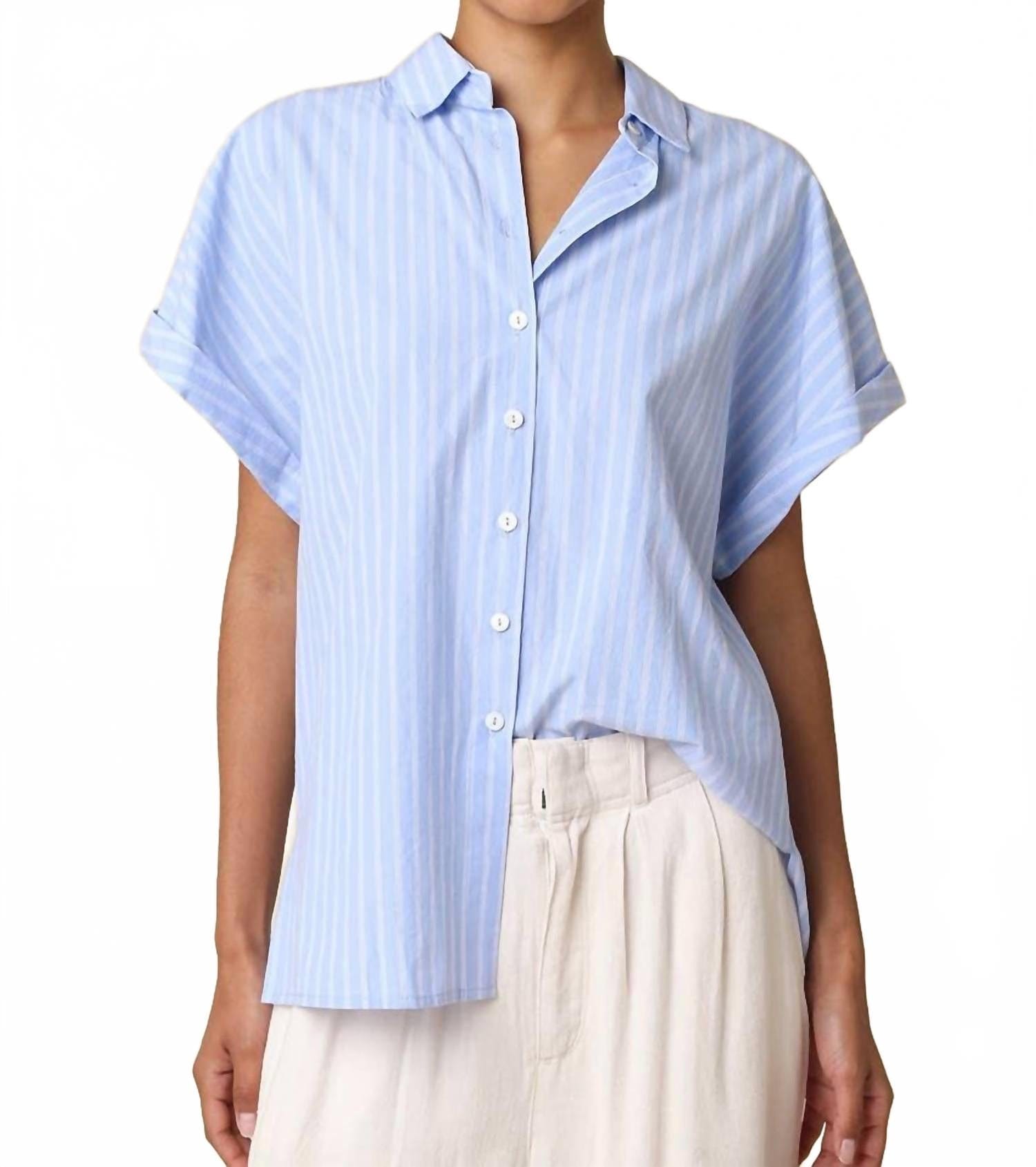 Blue Virgil Stripe Short Sleeve Shirt In Sky Blue