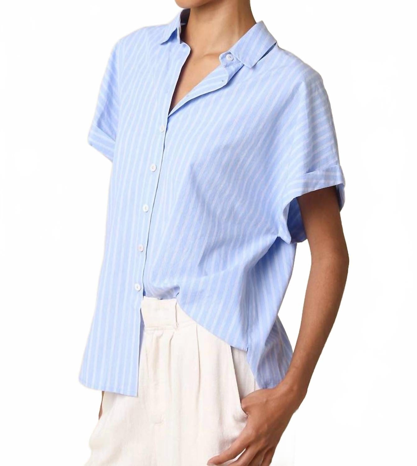 Blue Virgil Stripe Short Sleeve Shirt In Sky Blue