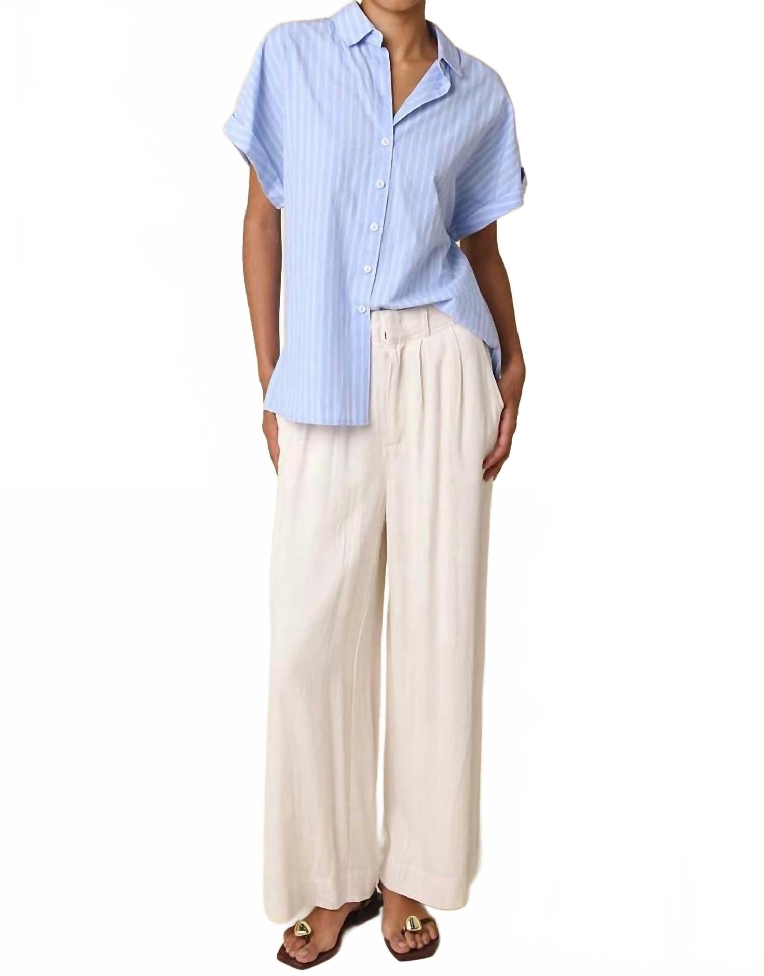 Blue Virgil Stripe Short Sleeve Shirt In Sky Blue