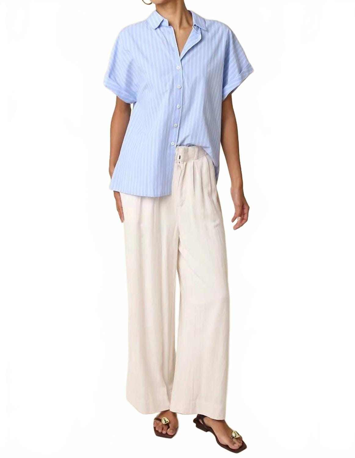 Blue Virgil Stripe Short Sleeve Shirt In Sky Blue