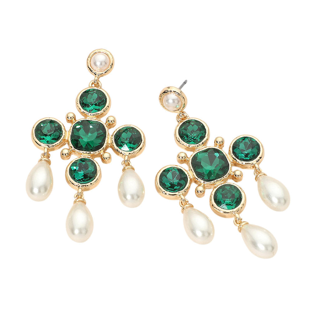 CROSS Round Stone Chandelier Cross Pearl Link Drop Statement Earrings