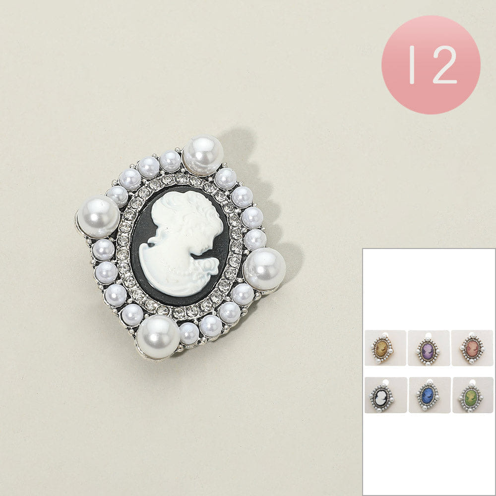 Vintage 12PCS - Pearl Rhinestone Vintage Cameo Pin Brooches