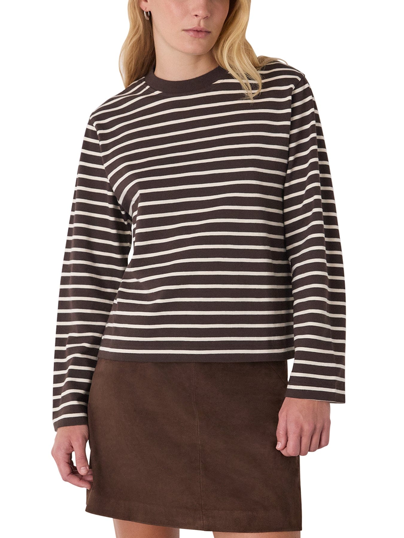 Whistles Stripe Cotton Jersey Top Brown