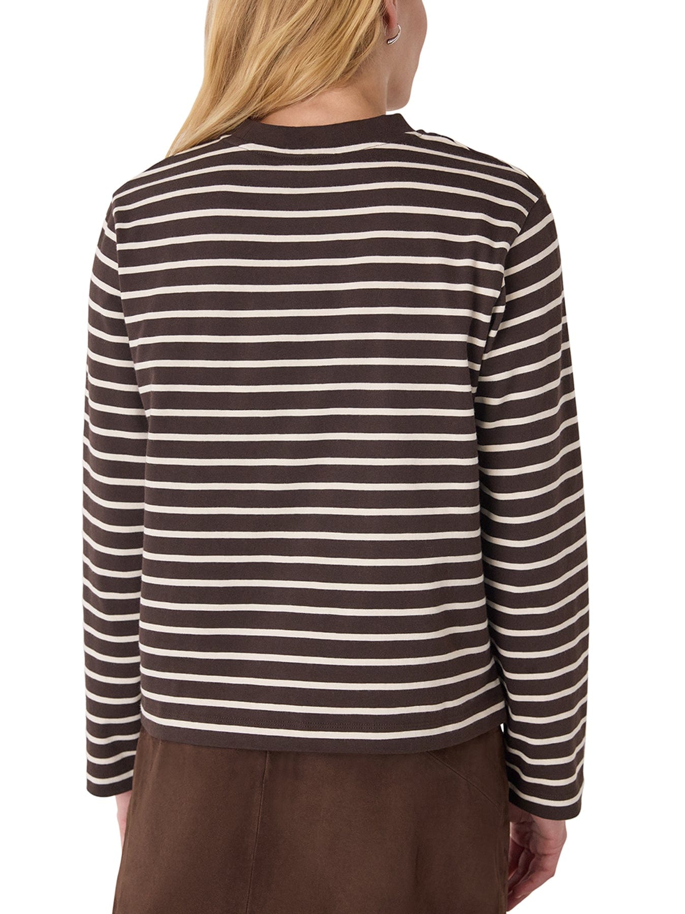Whistles Stripe Cotton Jersey Top Brown