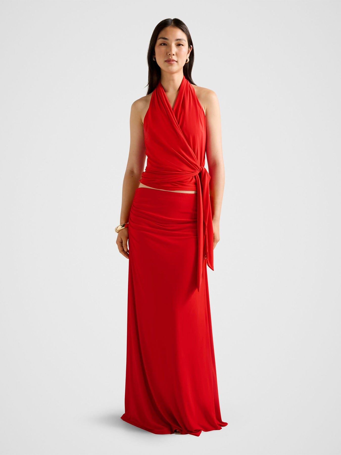 Forever New Mimi Flute Maxi Skirt Red