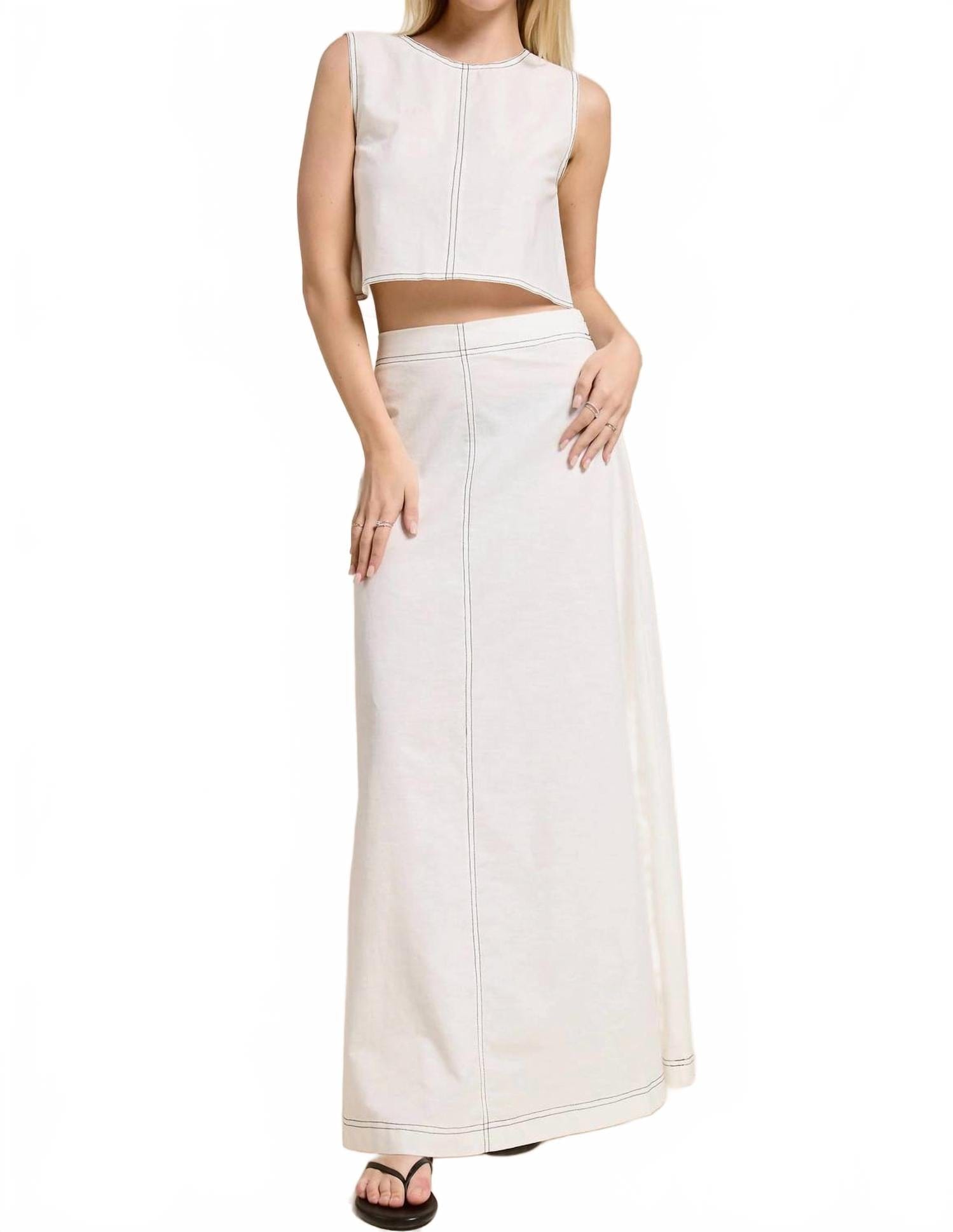 Santorini Linen Maxi Skirt Set In White