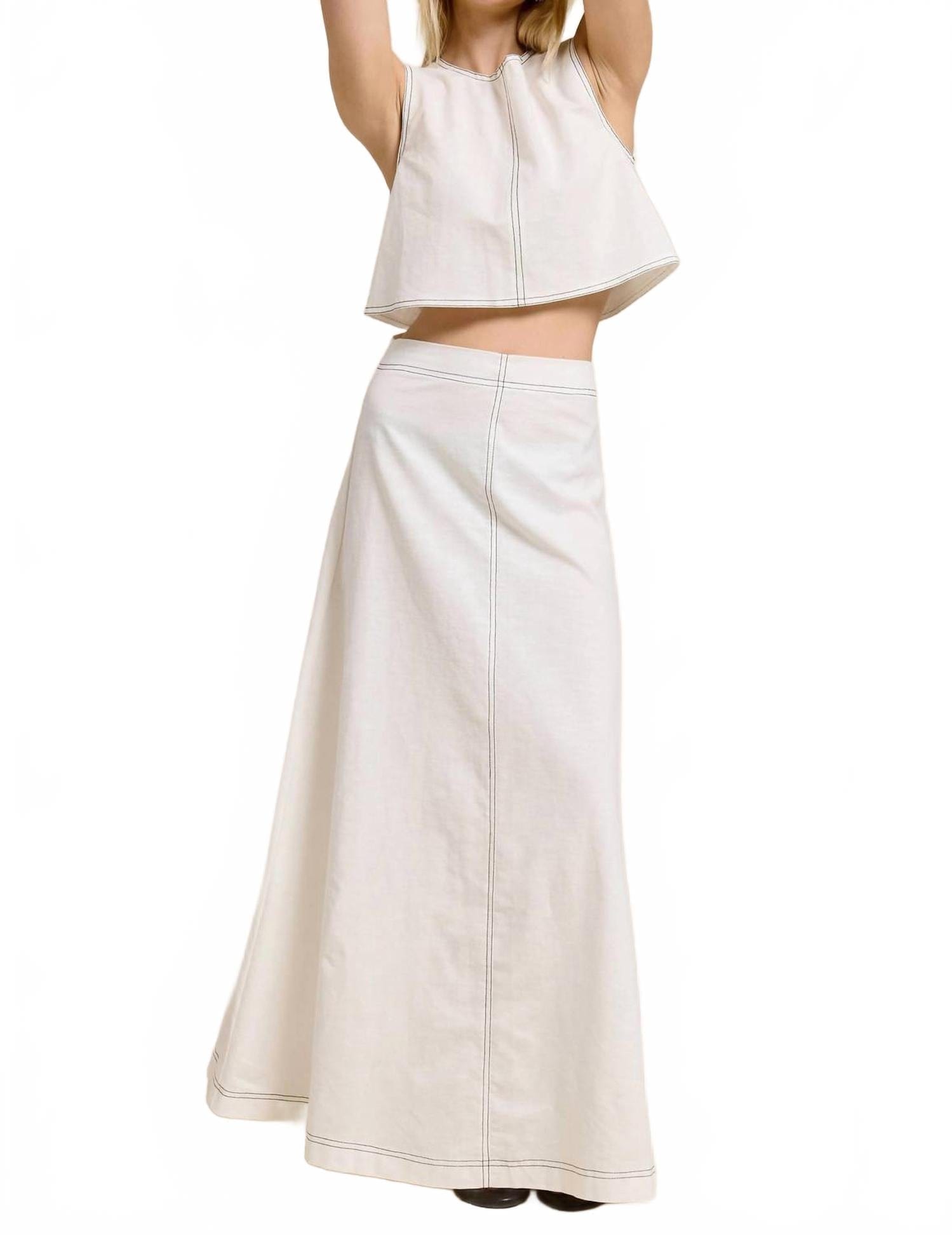 Santorini Linen Maxi Skirt Set In White