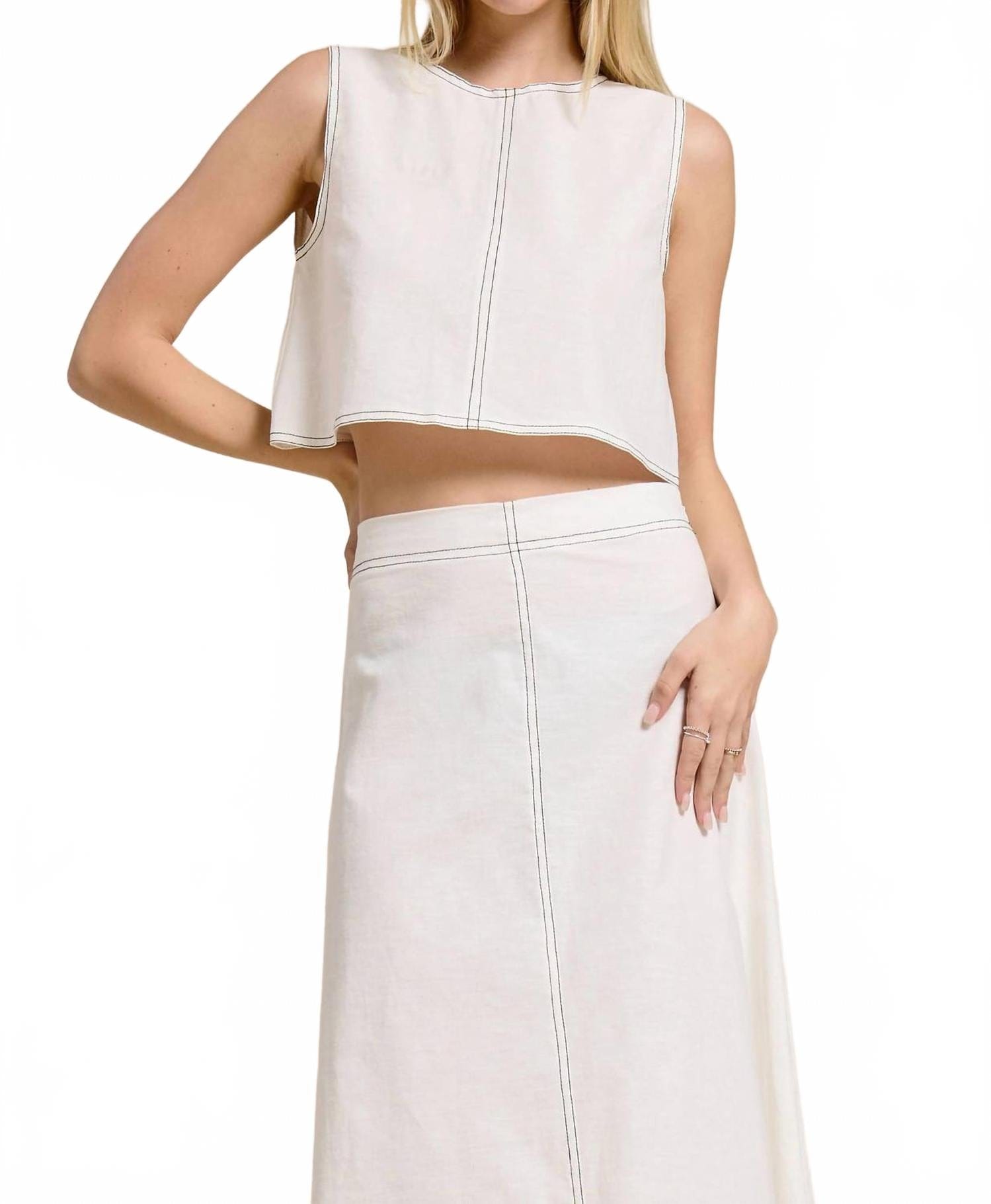 Santorini Linen Maxi Skirt Set In White