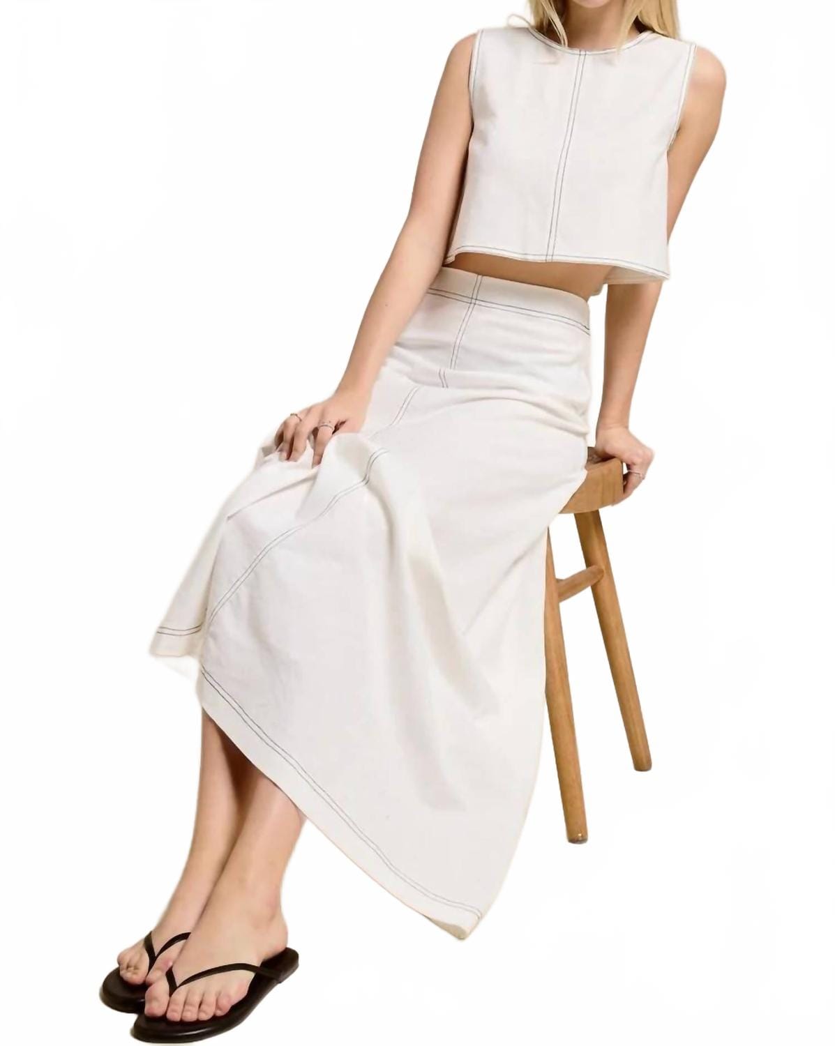 Santorini Linen Maxi Skirt Set In White