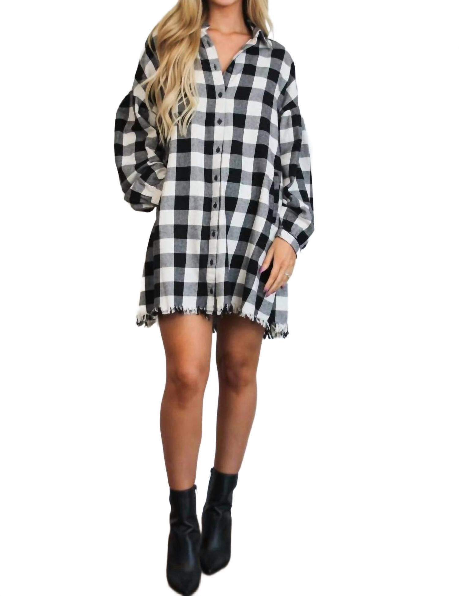 WHITE* Pumpkin Patch Plaid Shirt Dress In Black/white