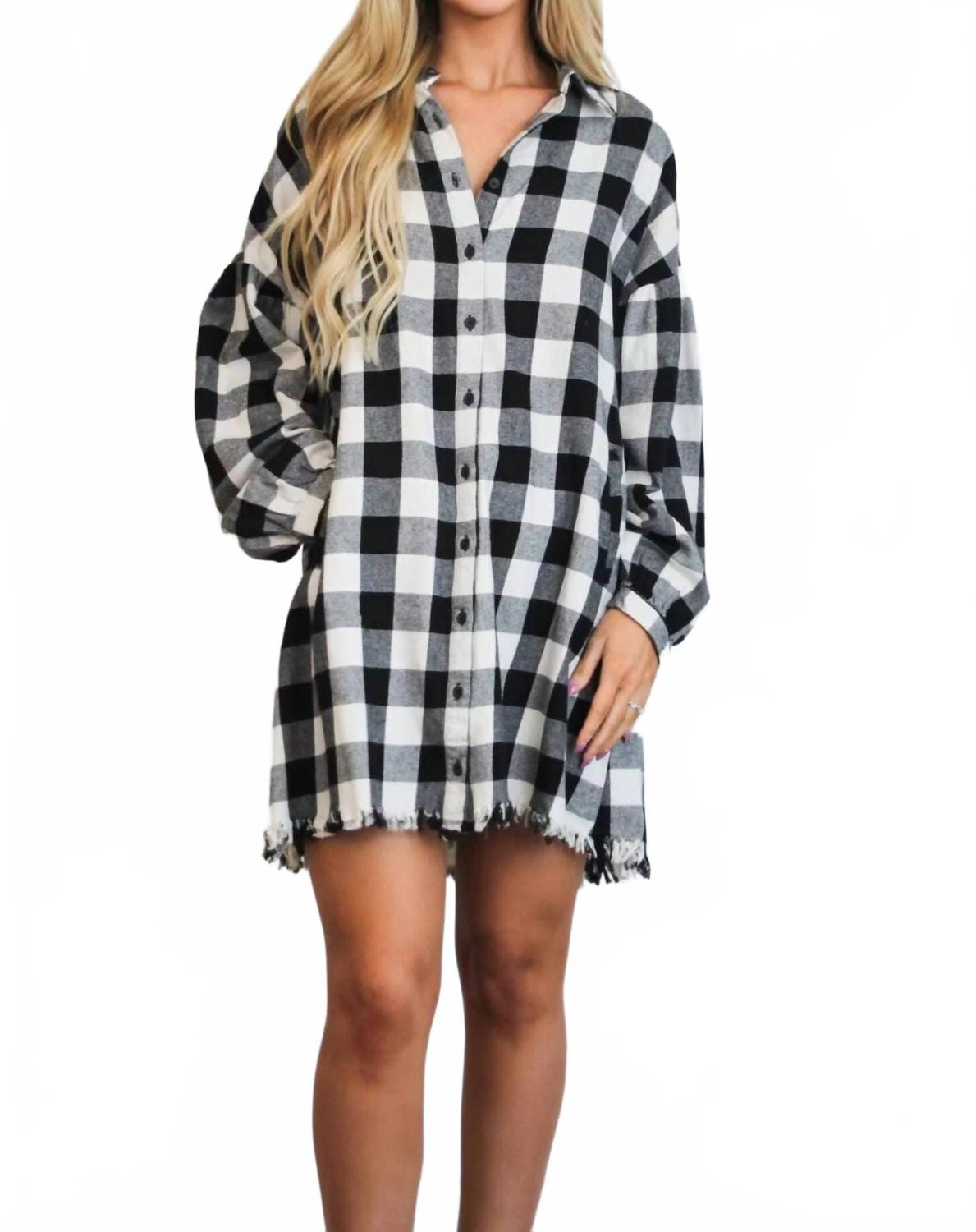 WHITE* Pumpkin Patch Plaid Shirt Dress In Black/white