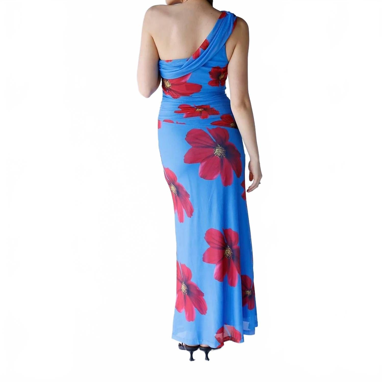 One Shoulder Maxi Dress In Azure Bloom