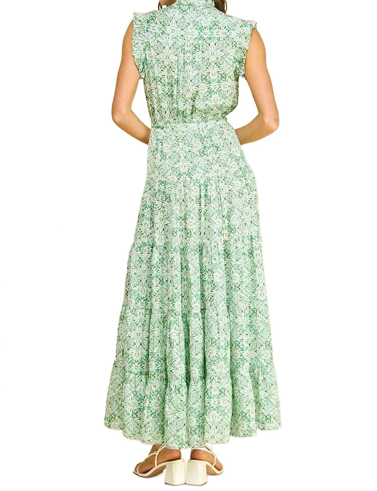 MINT Floral Print Tiered Maxi Dress In Mint Meadow