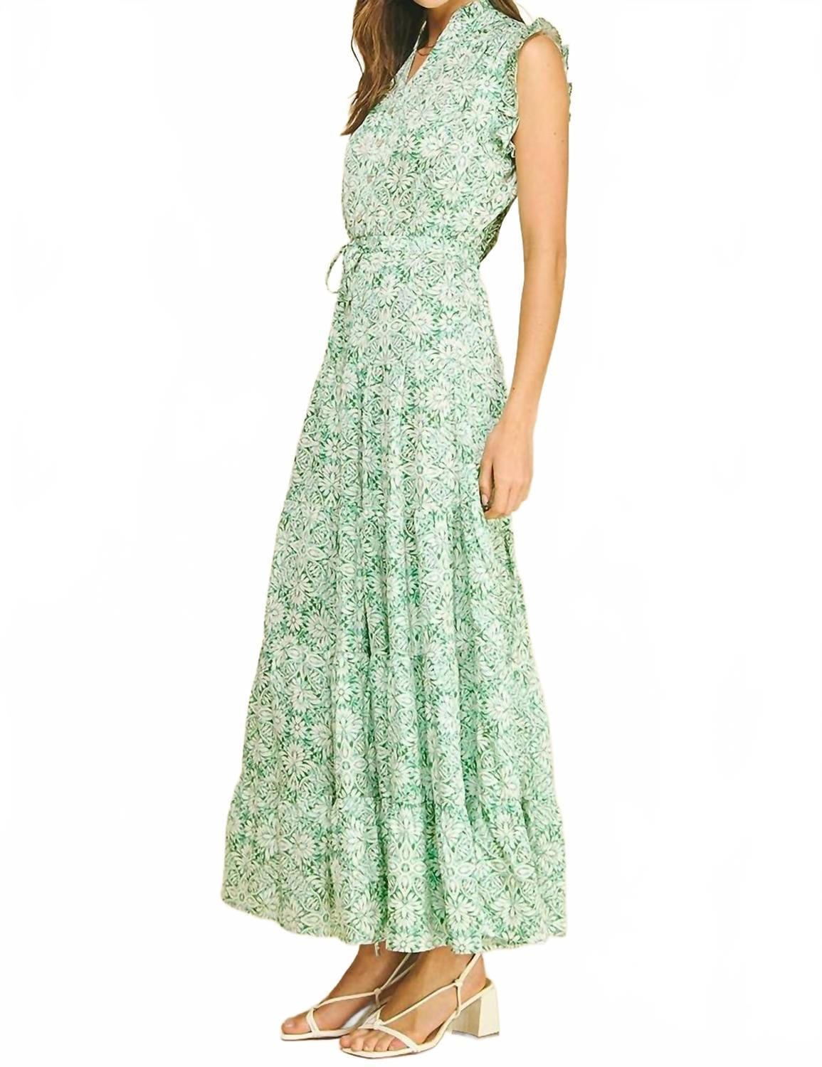 MINT Floral Print Tiered Maxi Dress In Mint Meadow