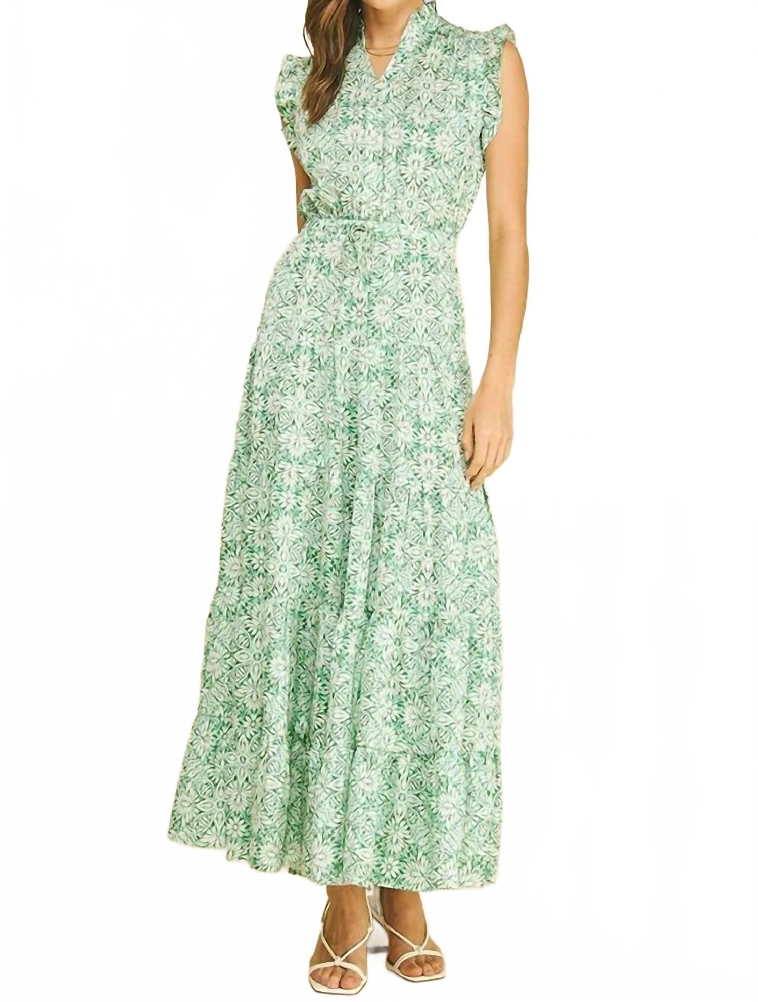 MINT Floral Print Tiered Maxi Dress In Mint Meadow