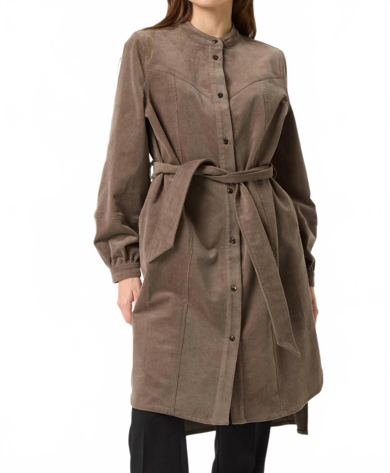 Corduroy Helle Corduroy Knee Length Shirt Midi Dress In Morel