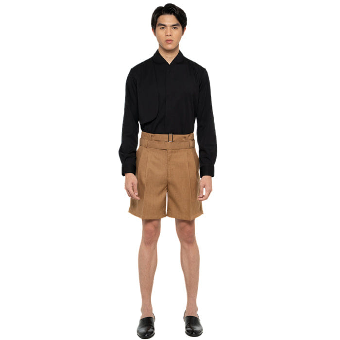 JAN SOBER CAMEL DOUBLE WAISTBAND SHORT PANTS JS PM