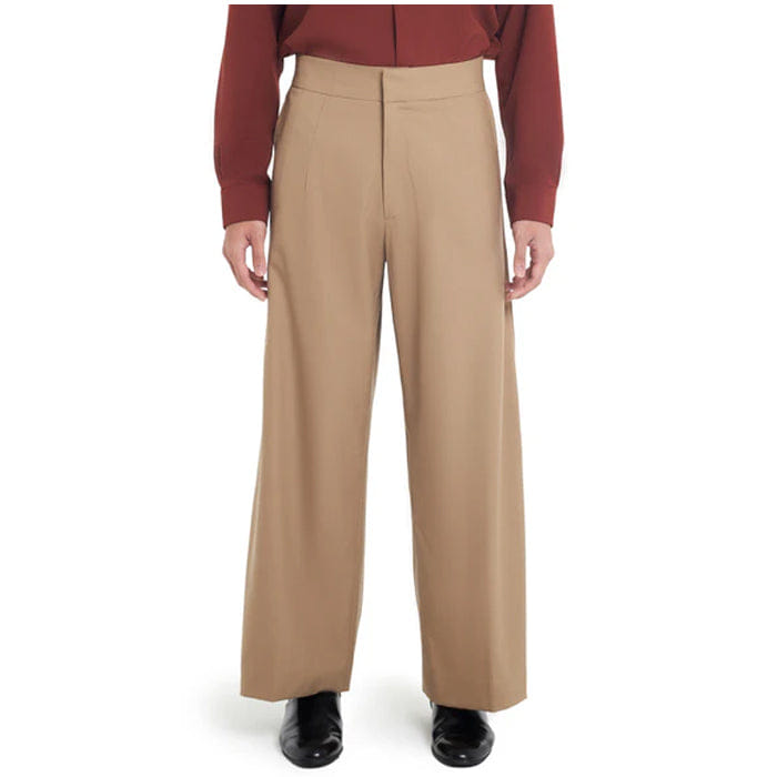 JAN SOBER BROWN LOOSE PANTS WITH SIDE PLEATS