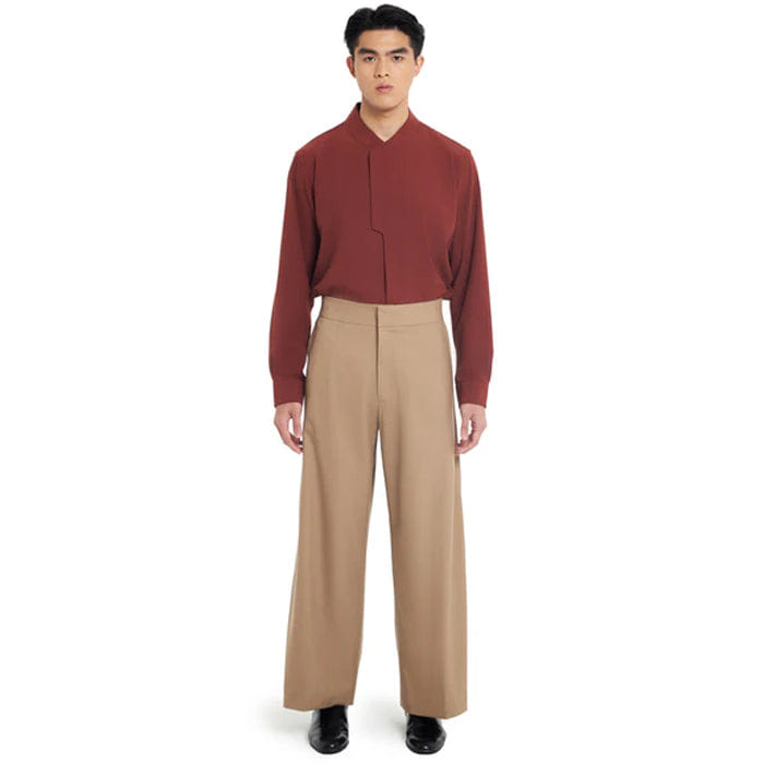 JAN SOBER BROWN LOOSE PANTS WITH SIDE PLEATS