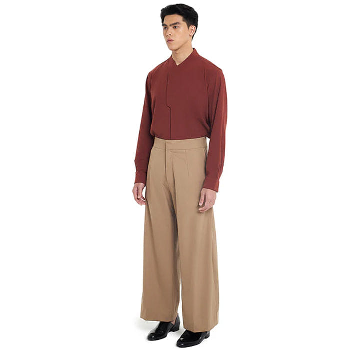 JAN SOBER BROWN LOOSE PANTS WITH SIDE PLEATS