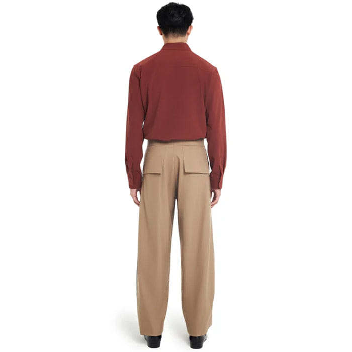 JAN SOBER BROWN LOOSE PANTS WITH SIDE PLEATS