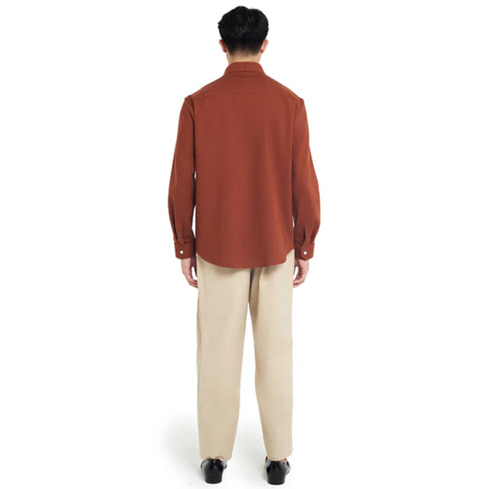 JAN SOBER TERRACOTA OVERLAP HIGH COLLARLESS LONG SLEEVES SHIRT