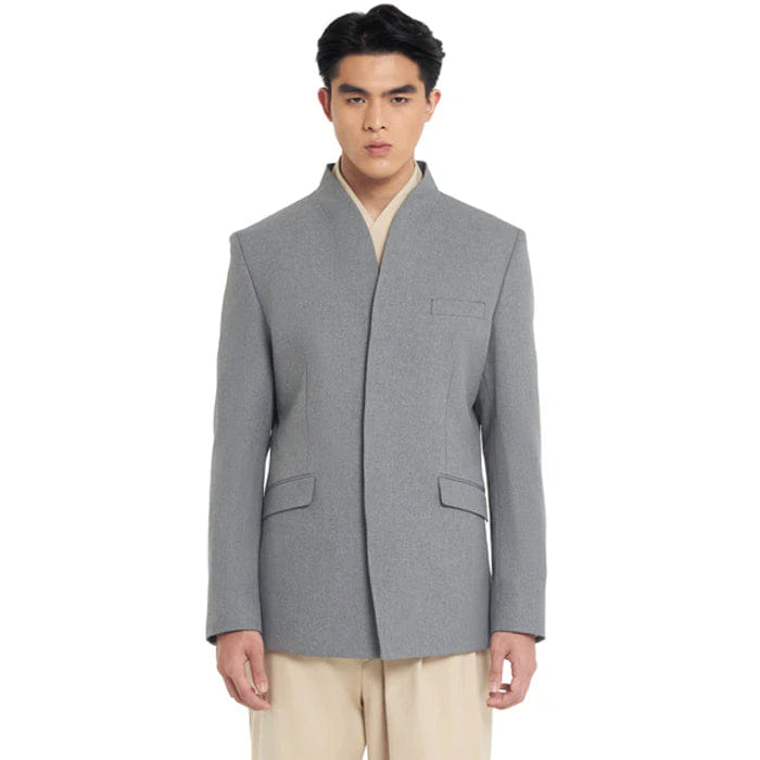 JAN SOBER GREY COLLARLESS BLAZER