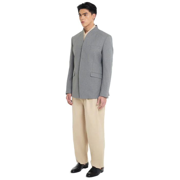 JAN SOBER GREY COLLARLESS BLAZER