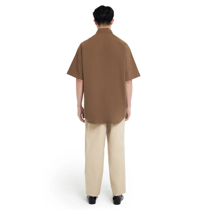 JAN SOBER BROWN LOOSE COLLARLESS PART 4 WITH 2 SQUARE POCKET SHORT SLEEVES SHIRT