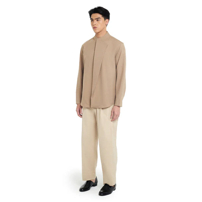 JAN SOBER LIGHT BROWN HALF REVERSE LAPEL DETAIL LONG SLEEVES SHIRT