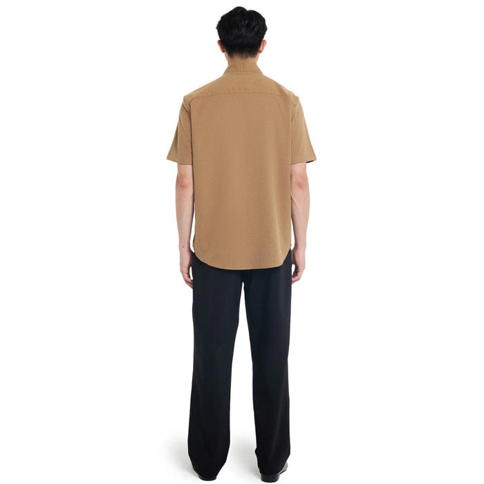 JAN SOBER CAMEL COLLARLESS HALF LAYER SHORT SLEEVES SHIRT