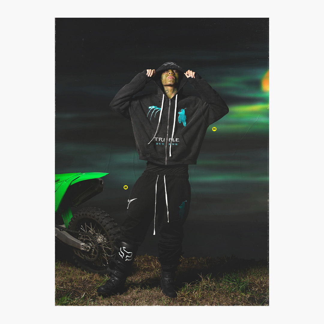 Triple Sevens Moto Black Sweats Black
