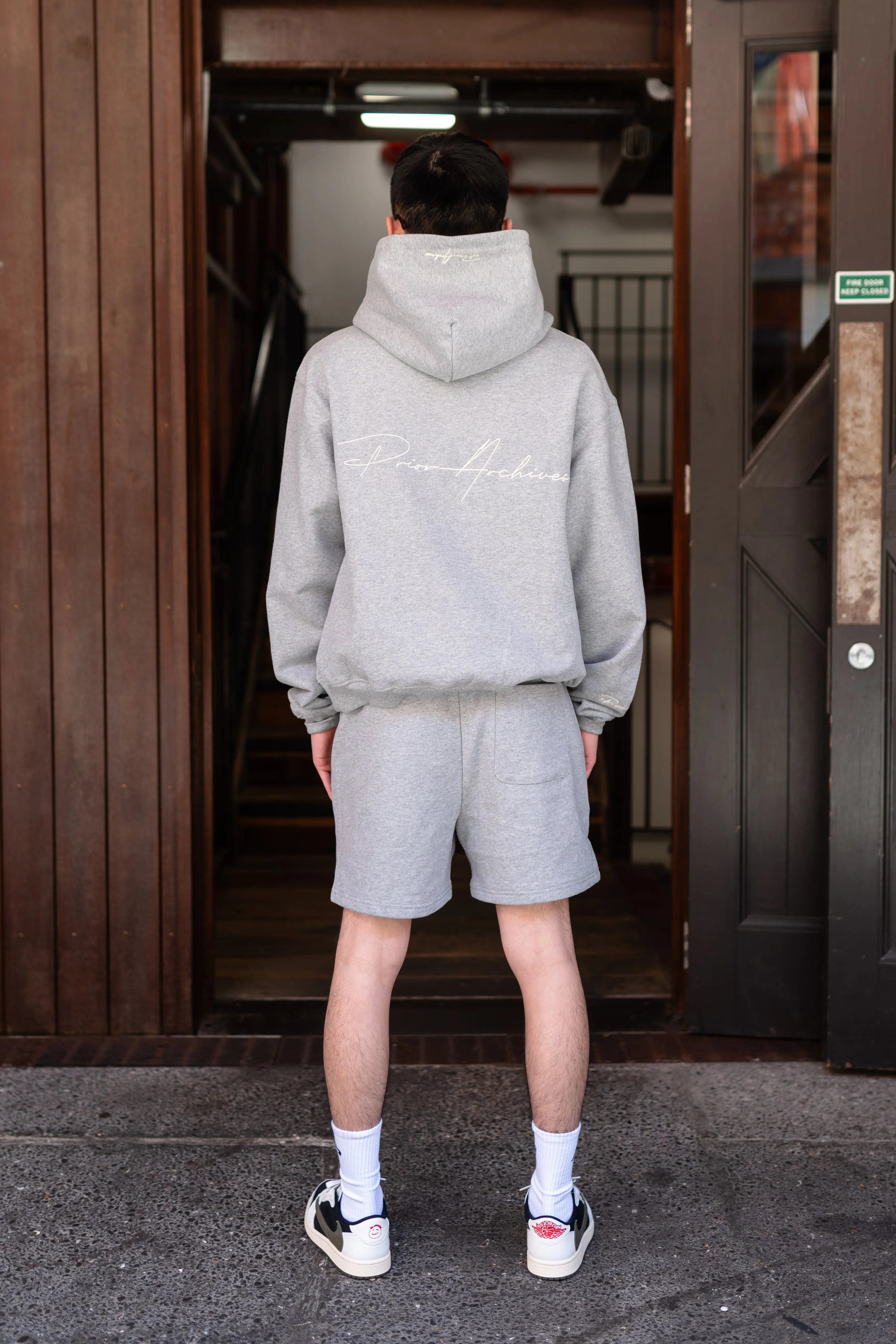 Prior Archives Prior Embroidery Logo Fitted Sweatshorts Heather Grey