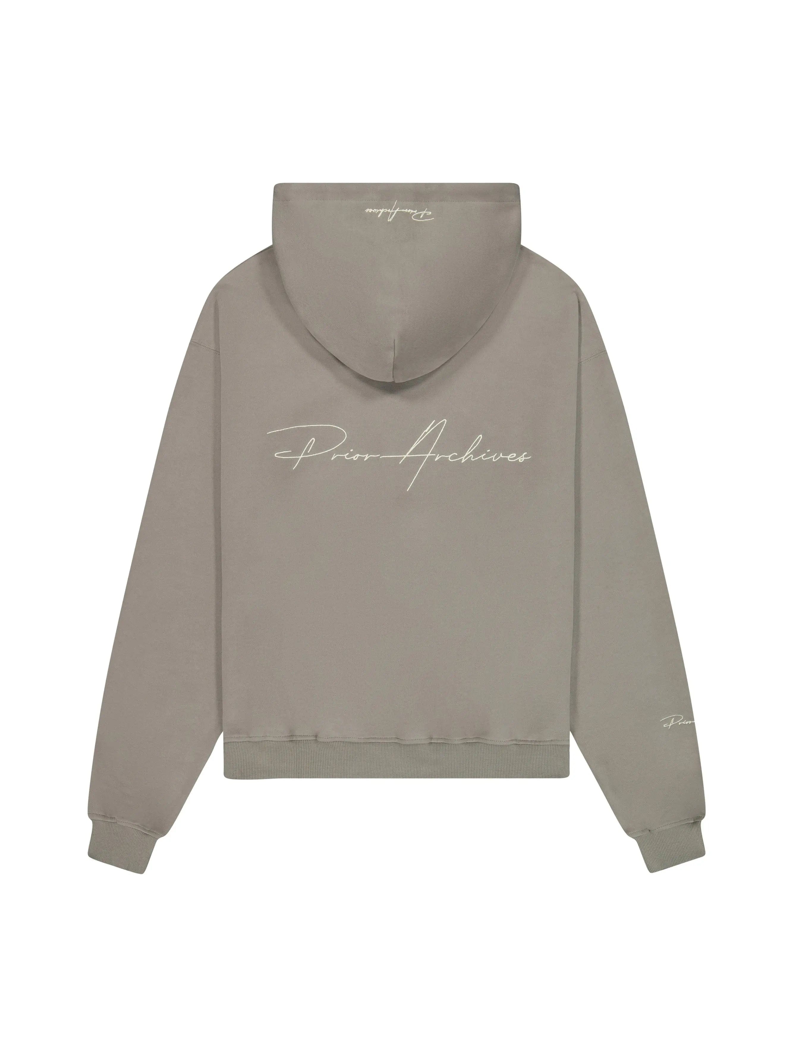 Prior Archives Prior Embroidery Logo Oversized Cropped Hoodie Cinder