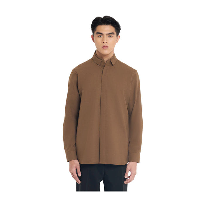 JAN SOBER BROWN DUAL COLLAR LONG SLEEVES SHIRT