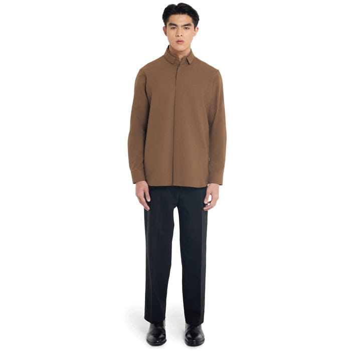 JAN SOBER BROWN DUAL COLLAR LONG SLEEVES SHIRT