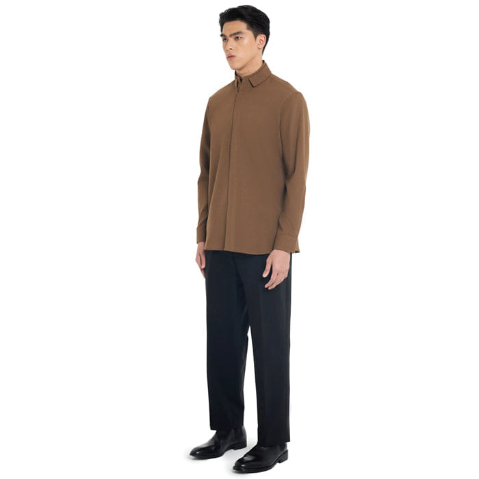 JAN SOBER BROWN DUAL COLLAR LONG SLEEVES SHIRT